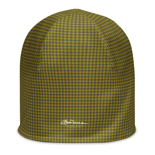 Olive Houndstooth All-Over Print Beanie