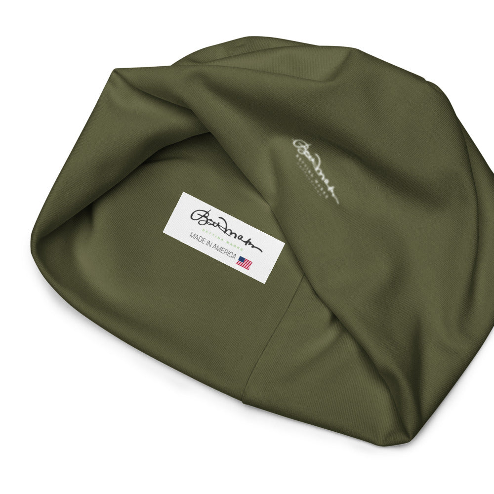 Olive Green All-Over Print Beanie