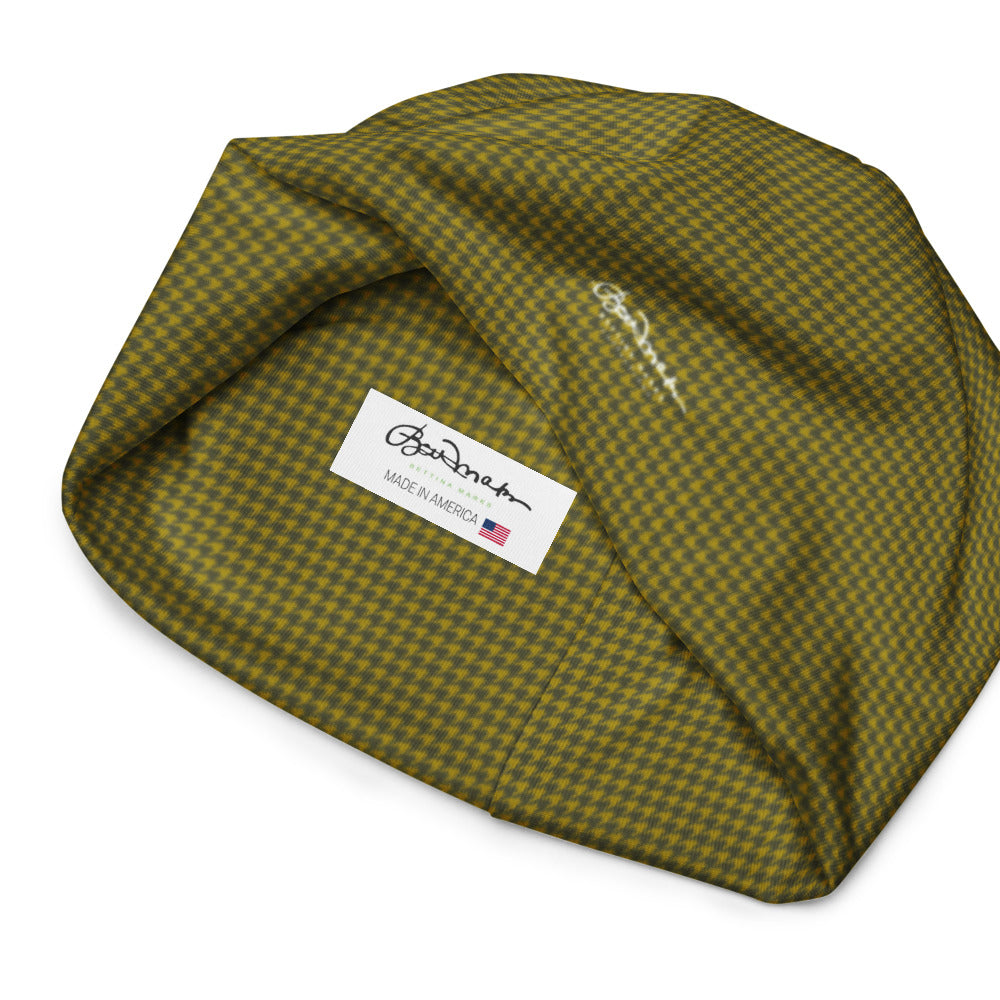Olive Houndstooth All-Over Print Beanie