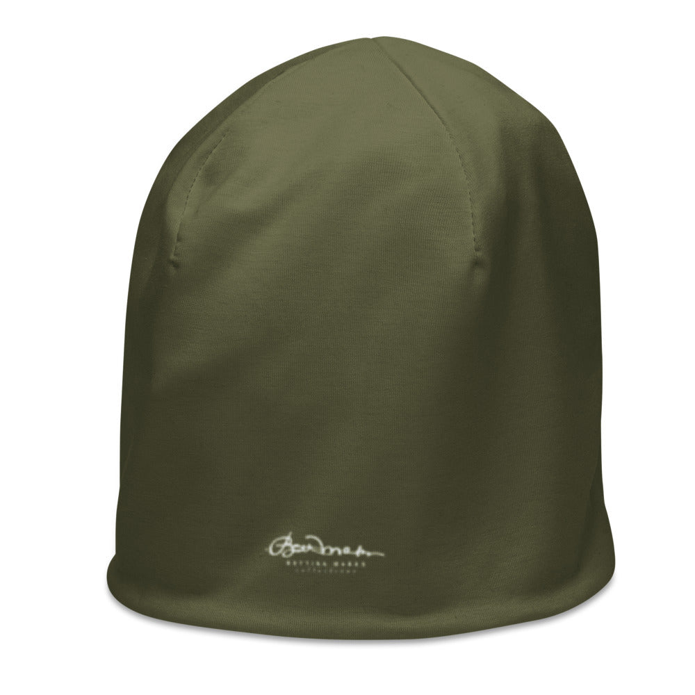 Olive Green All-Over Print Beanie