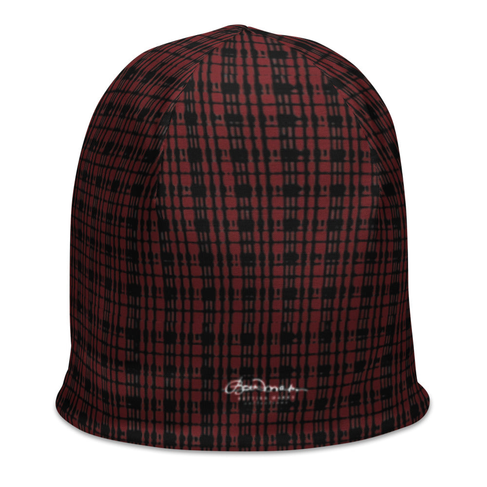 Black Red Tight Plaid All-Over Print Beanie