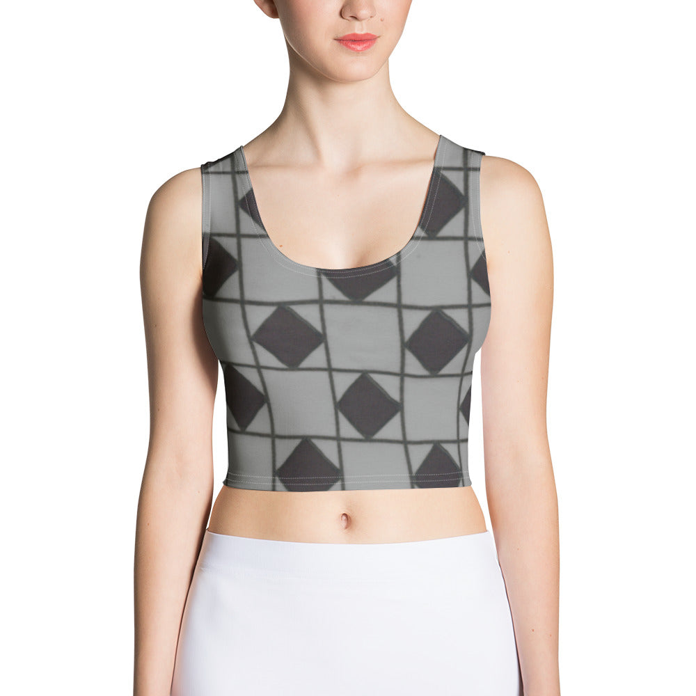 Grey Checkerboard Optical Crop Top