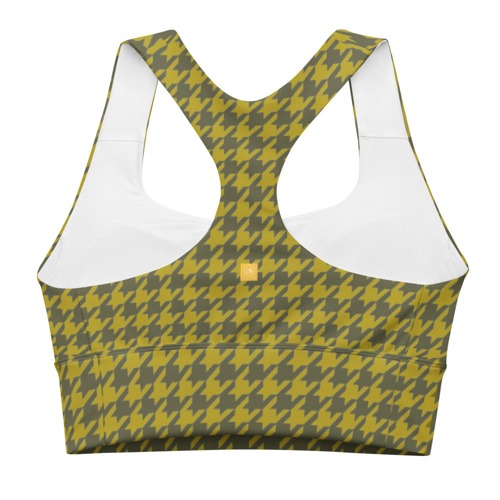 Olive Houndstooth Longline sports bra