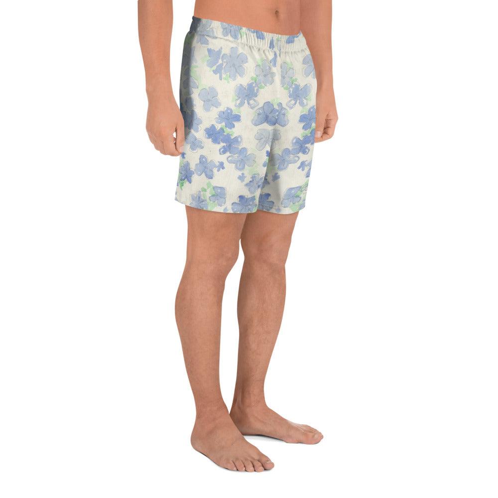 Blu&White Watercolor Floral Mens Shorts
