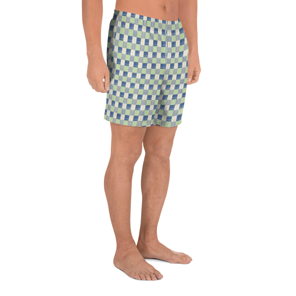 Checkerboard Plaid Men's Athletic Long Shorts