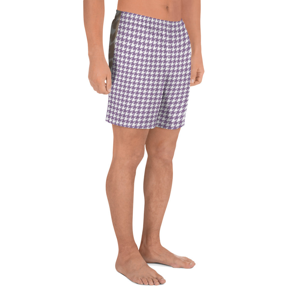 Lilac Houndstooth Men's Athletic Long Shorts