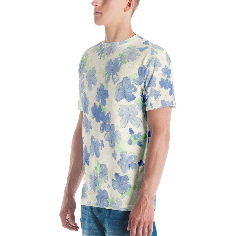 Blu&White Watercolor Floral Men's T-shirt