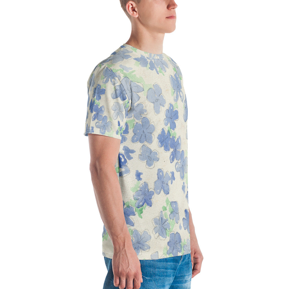 Blu&White Watercolor Floral Men's T-shirt