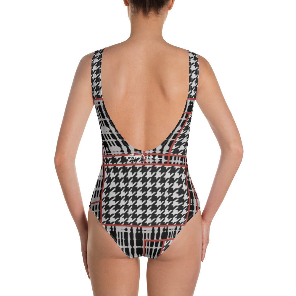 One-Piece Plaid Houndstooth Bathing Suit