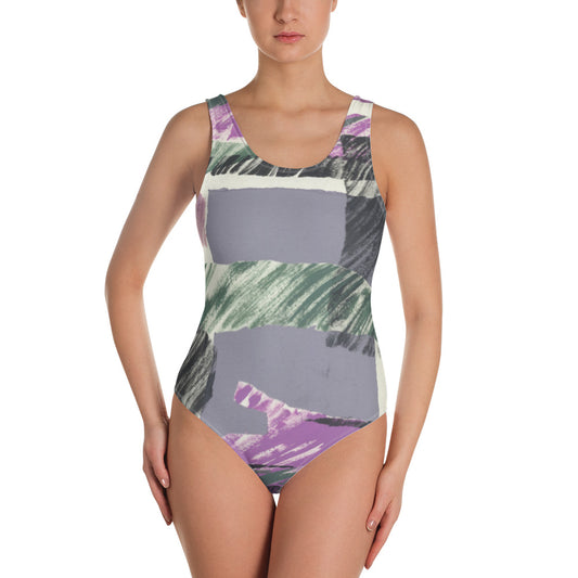 One-Piece Abstract Collage Bathing Suit