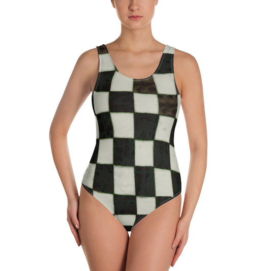 One-Piece BW Checkerboard Swimsuit