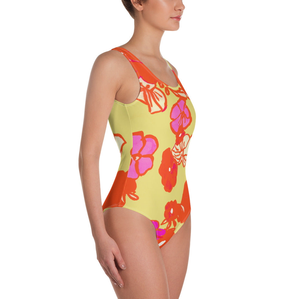 Sixties Floral One-Piece Swimsuit
