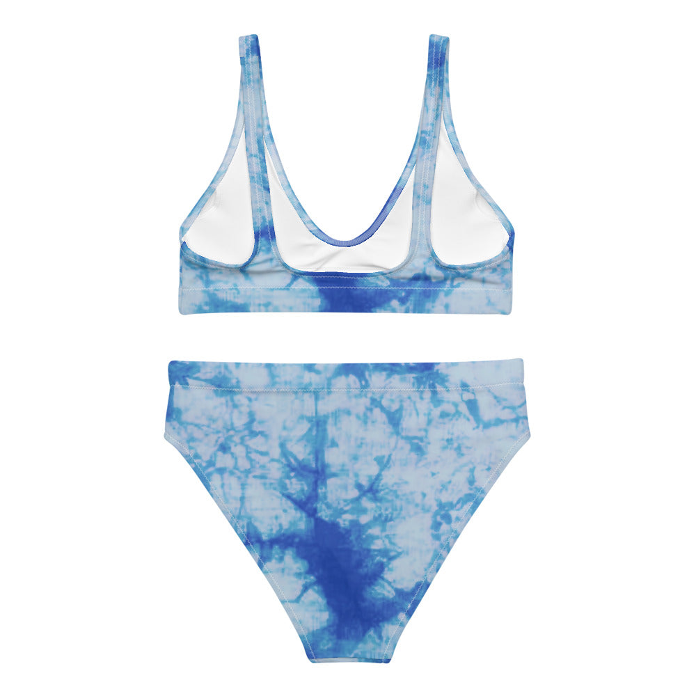 Blue Tie Dye Recycled high-waisted bikini bathing suit