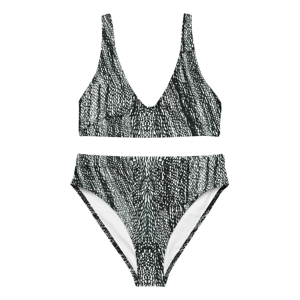 Tire Scribbles Recycled Hi-waisted bikini Bathing Suit