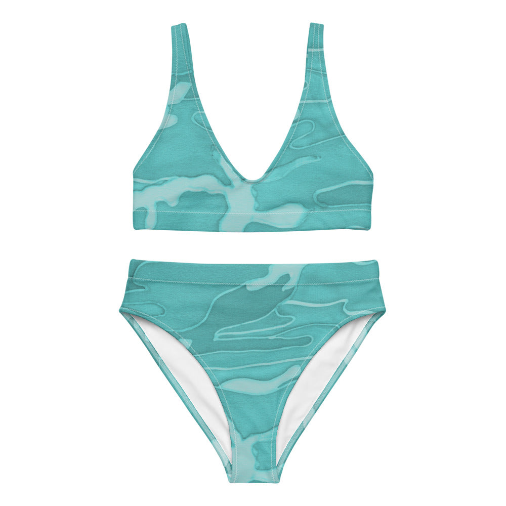 Teal Camouflage Recycled hi-waisted bikini bathing suit