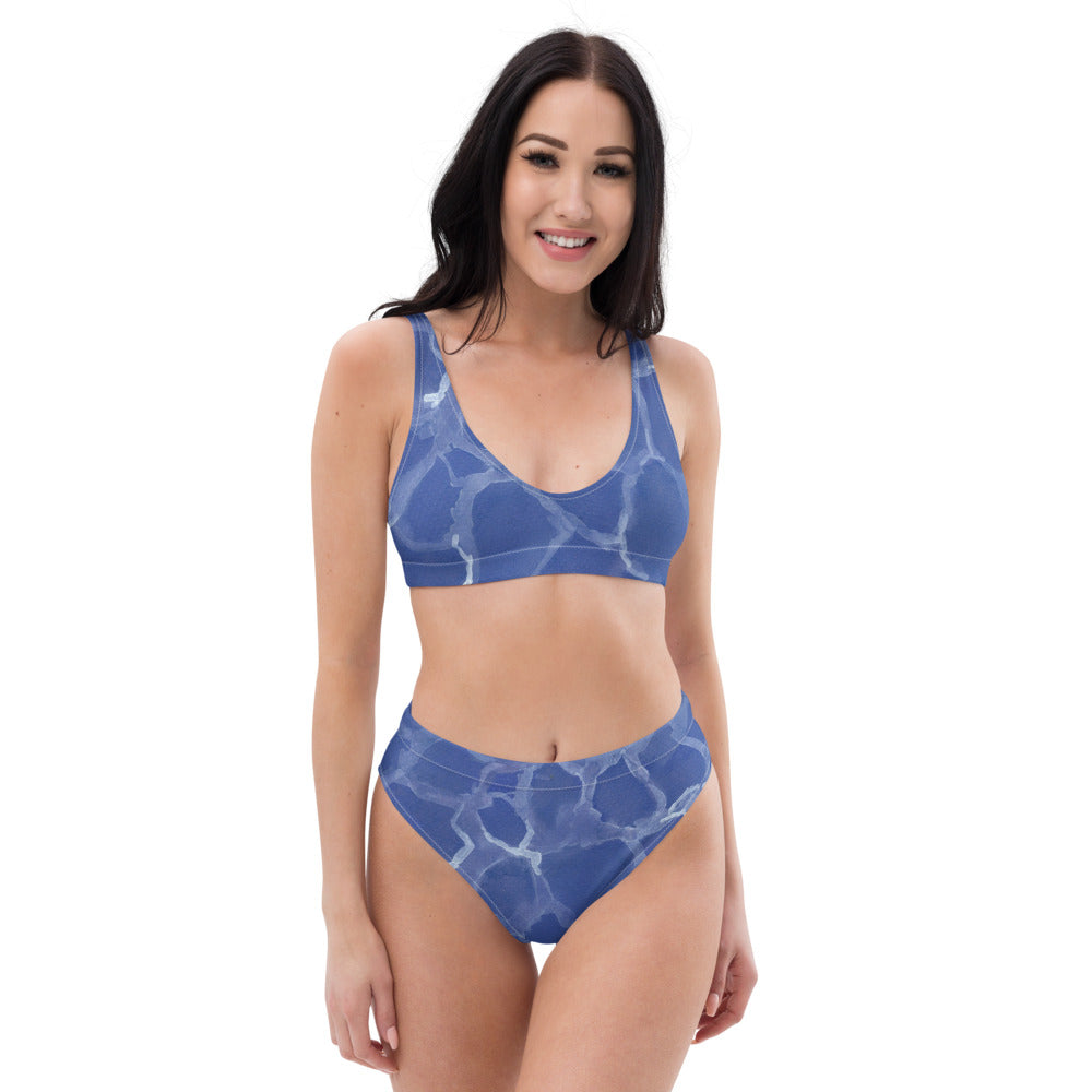 Blue Pool Recycled hi-waisted bikini bathing suit