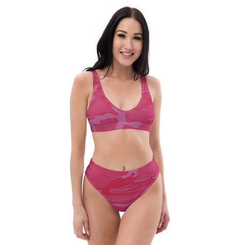 Pink Camouflage Recycled high-waisted bikini Bathing suit