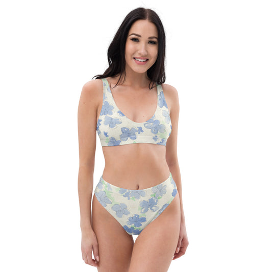 Blu Floral Recycled high-waisted bikini bathing suit