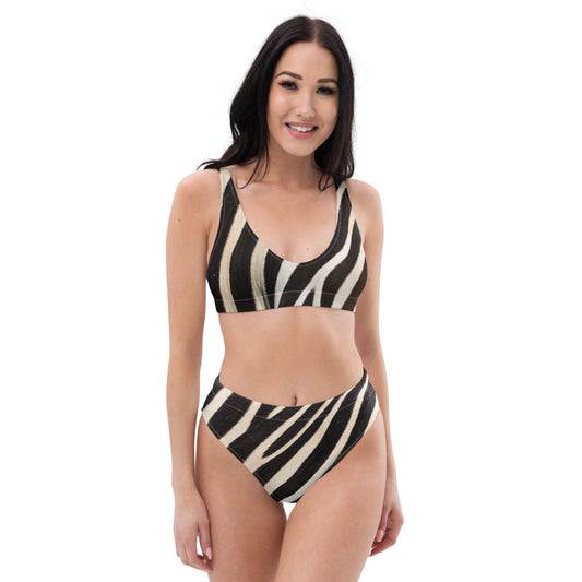Authentic Zebra Skin Print Recycled high-waisted bikini bathing suit
