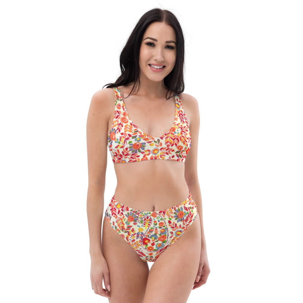 Retro Paisley Recycled high-waisted bikini bathing suit