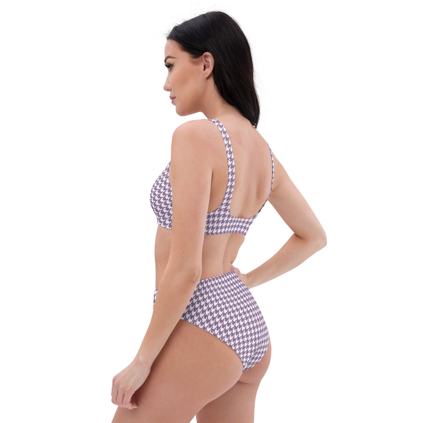 Lilac Houndstooth Recycled high-waisted bikini