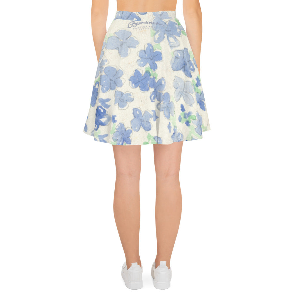 Blue&White Watercolor Floral Skater Skirt