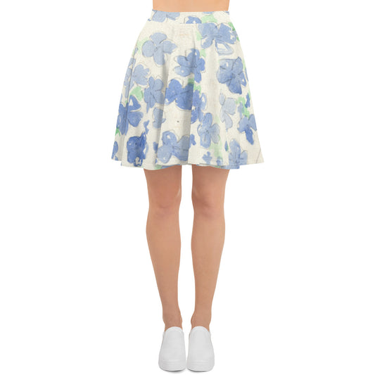 Blue&White Watercolor Floral Skater Skirt