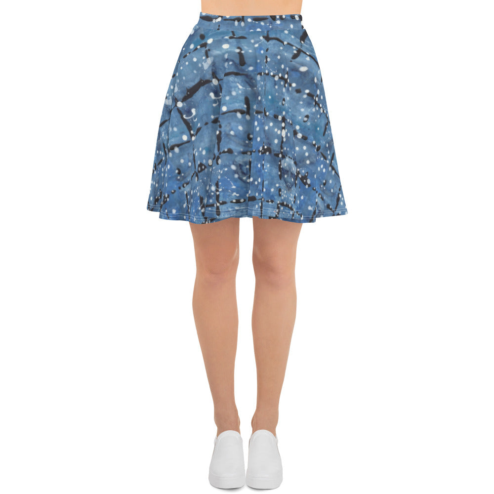 Blue&White Dotted Plaid Skater Skirt