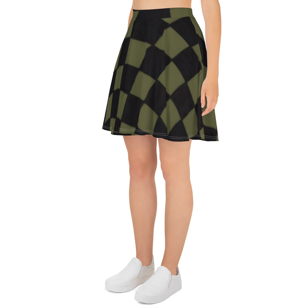 Khaki Checkerboard Skater Skirt