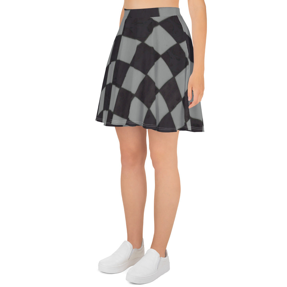 Grey Checkerboard Skater Skirt
