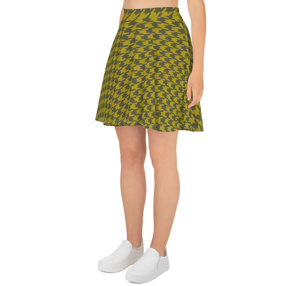 Olive Houndstooth Skater Skirt