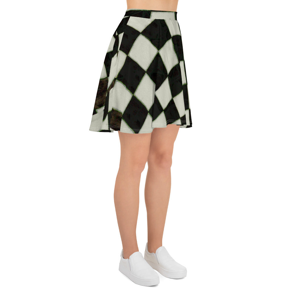 B&w Checkerboard Skater Skirt