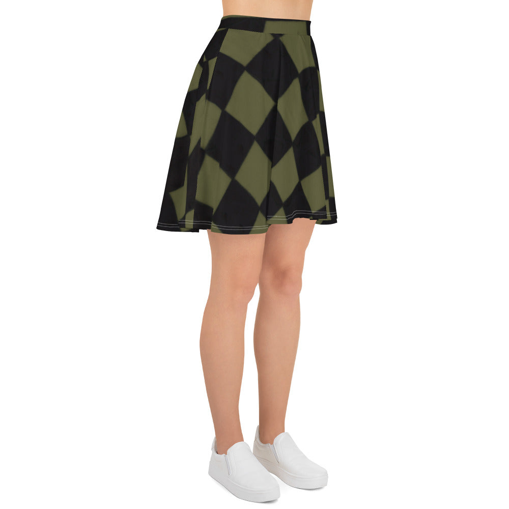 Khaki Checkerboard Skater Skirt