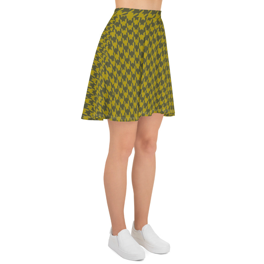 Olive Houndstooth Skater Skirt