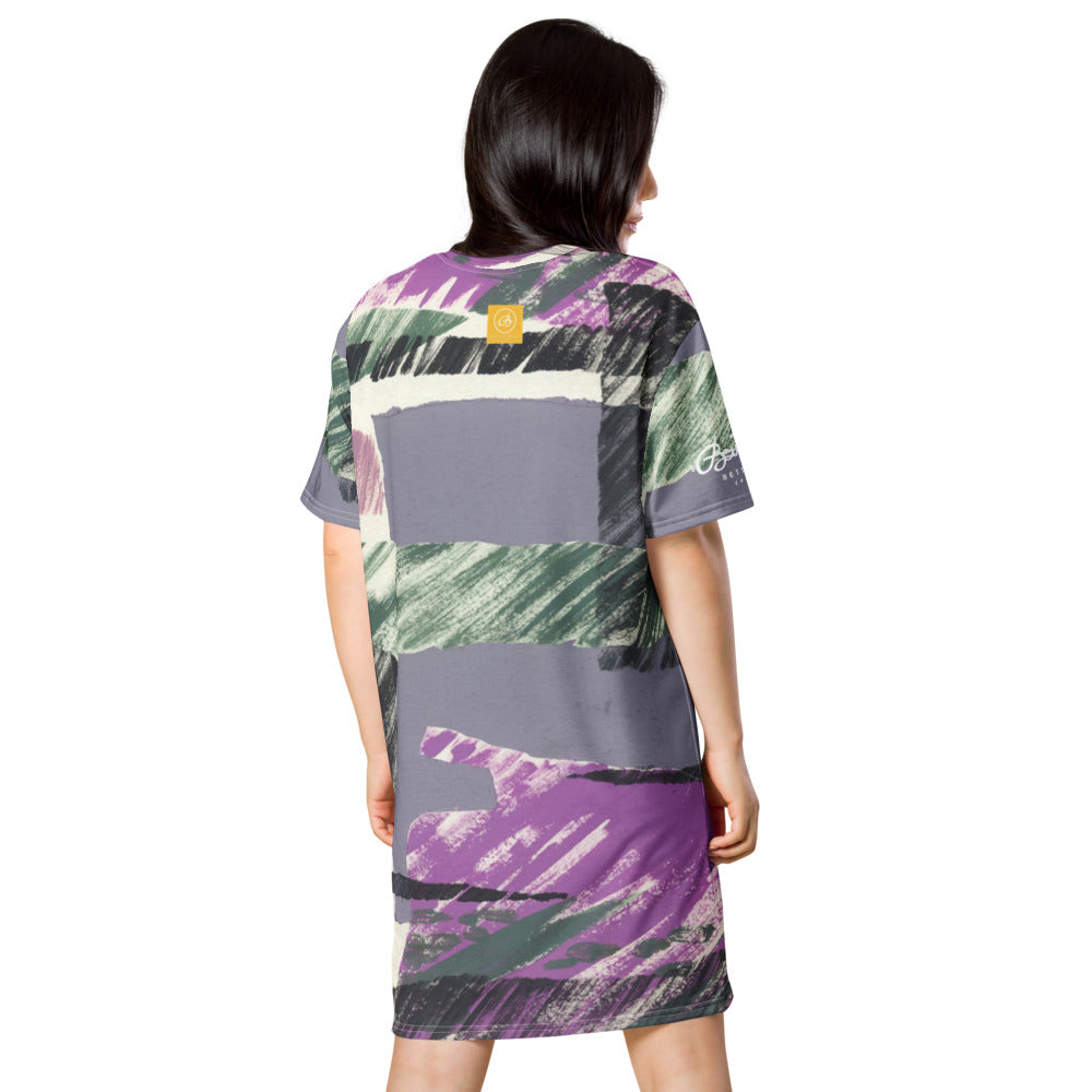 Abstract Collage Stripe T-shirt dress
