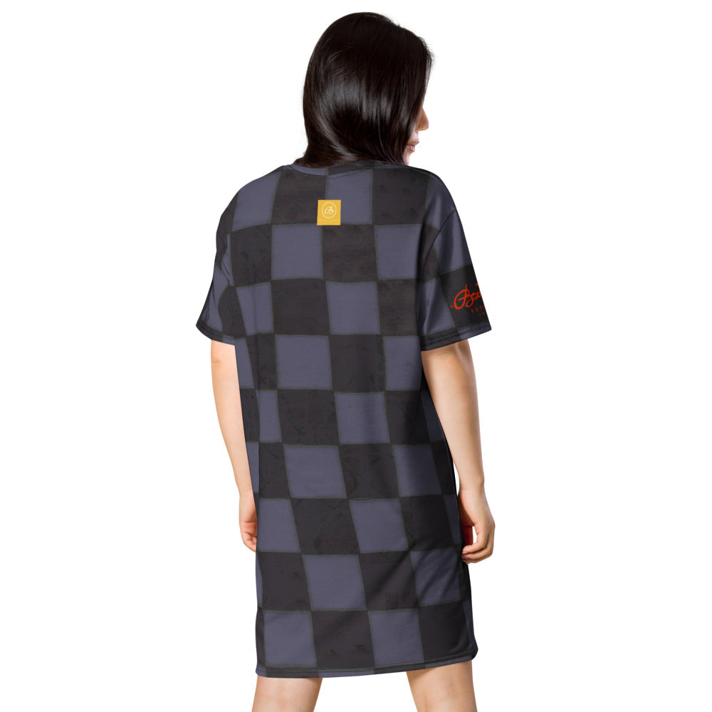 Slate Blue Checkerboard T-shirt dress