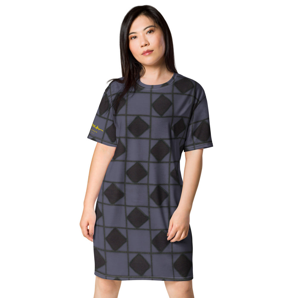 Slate Blue Checkerboard Optical T-shirt dress