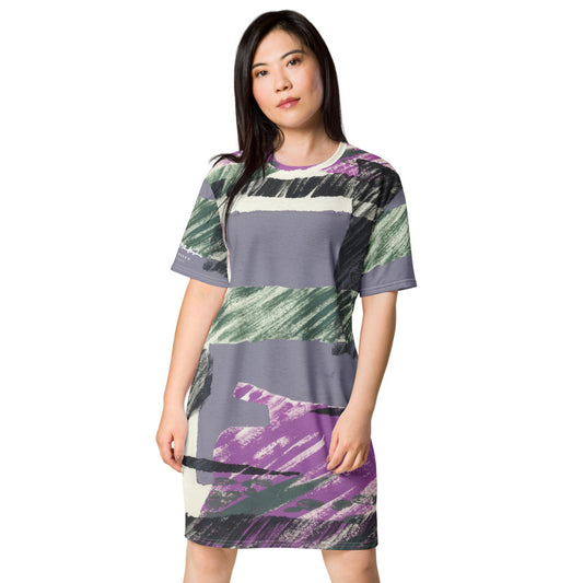 Abstract Collage Stripe T-shirt dress