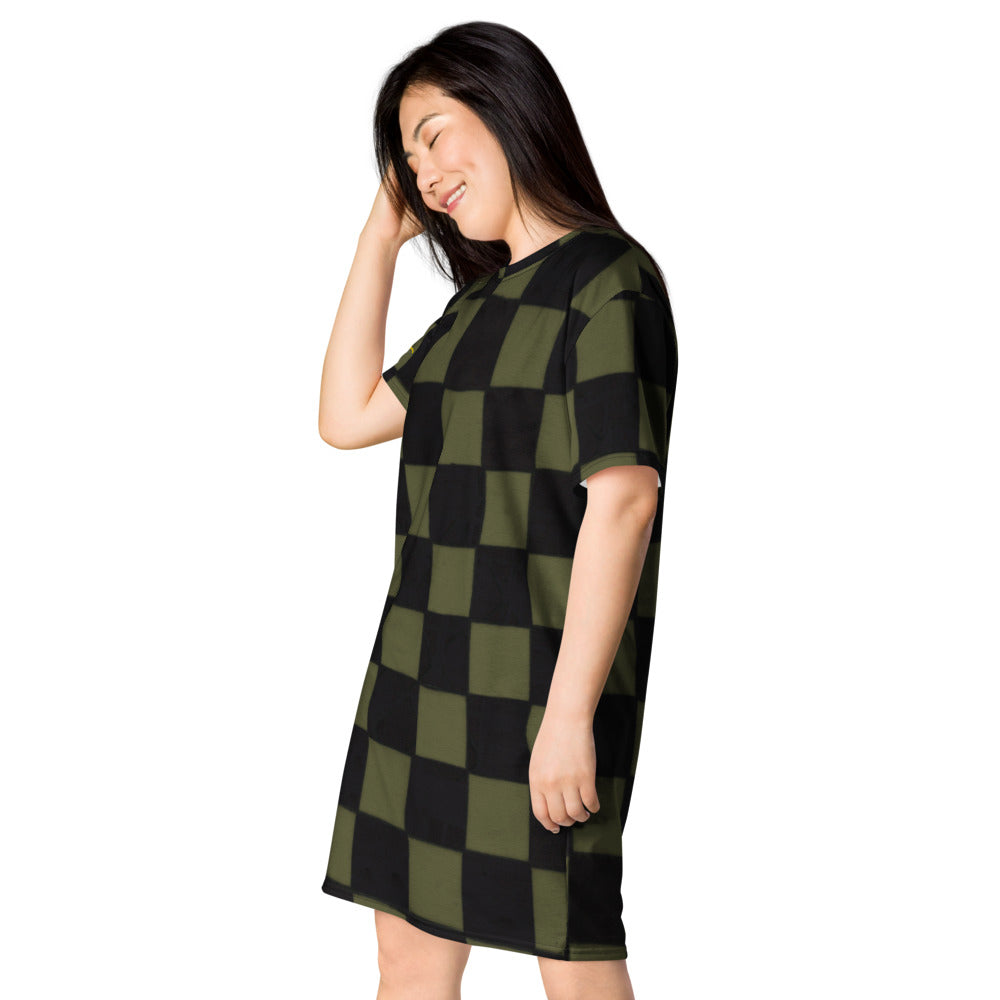 Khaki Checkerboard T-shirt dress
