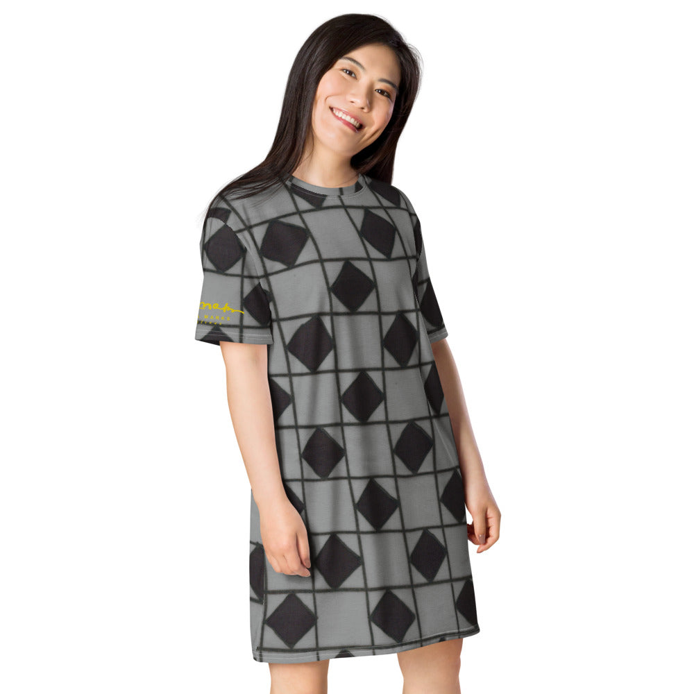 Grey Checkerboard Optical T-shirt dress