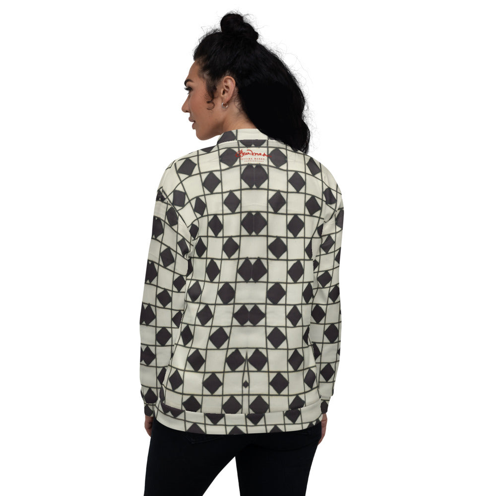 Recycled Unisex Bomber Jacket - B&W Checkerboard Optical - Women