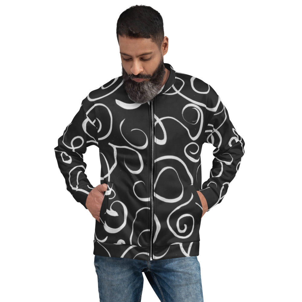 Recycled Unisex Bomber Jacket - B&W Squiggles - Men