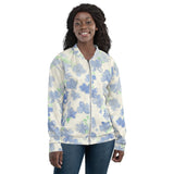 Recycled Unisex Bomber Jacket - Blu&White Watercolor Floral - Women