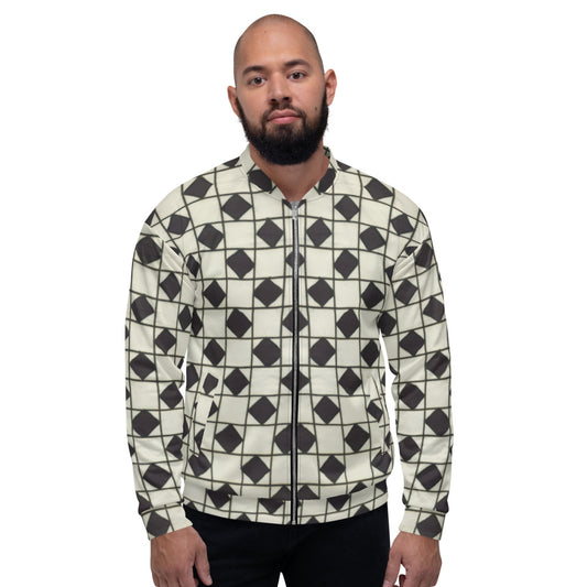 Recycled Unisex Bomber Jacket - B&W Checkerboard Optical - Men