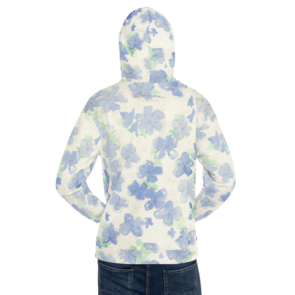 Recycled Unisex Hoodie - Blu&White Watercolor Floral - Men