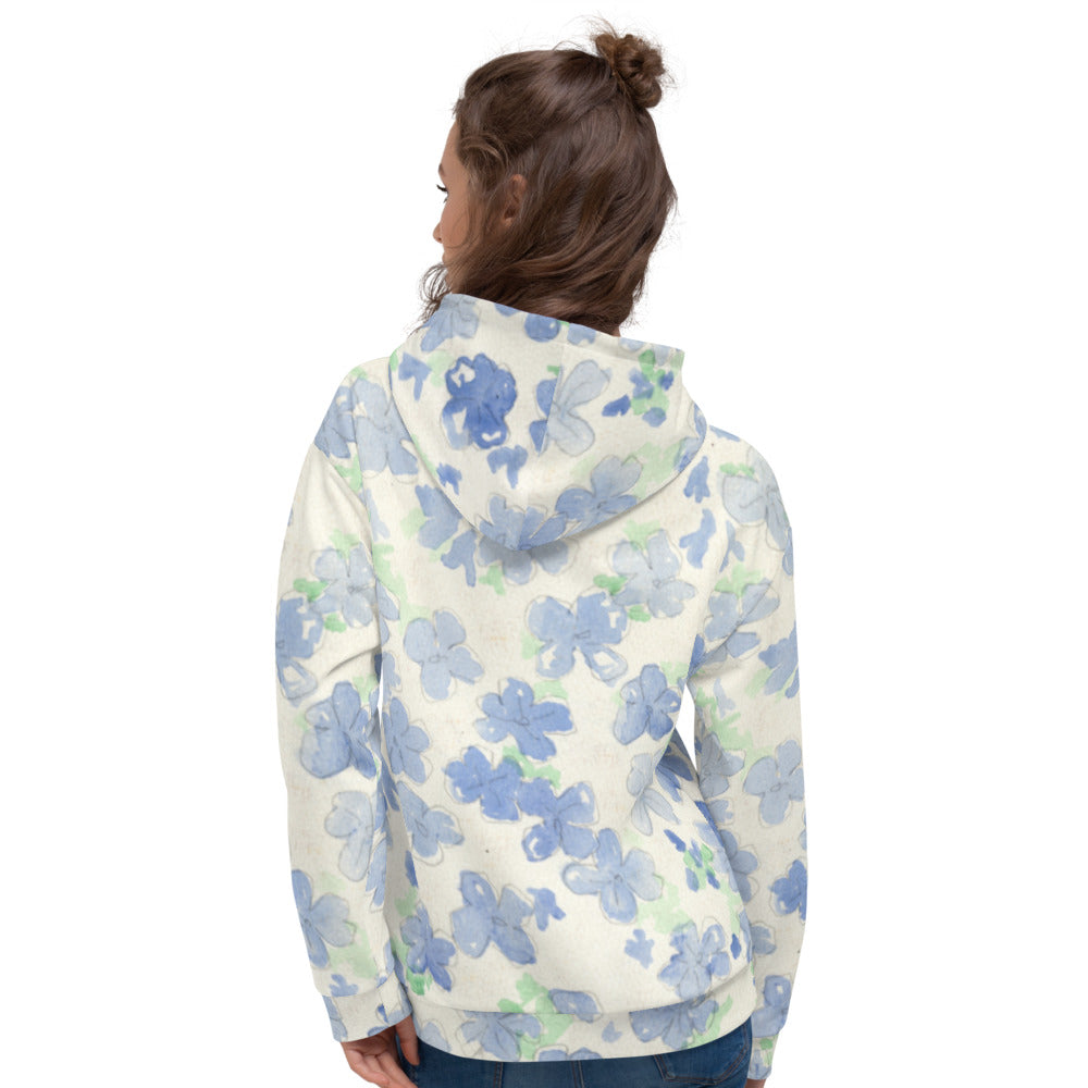 Recycled Unisex Hoodie - Blu&White Watercolor Floral - Women