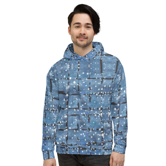 Recycled Unisex Hoodie- Blu&White Dotted Plaid - Men