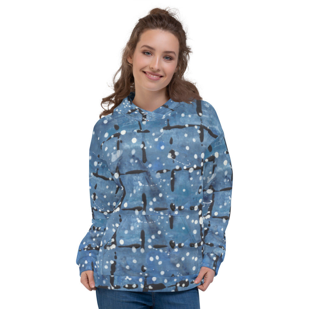 Recycled Unisex Hoodie - Blu&White Dotted Plaid - Women