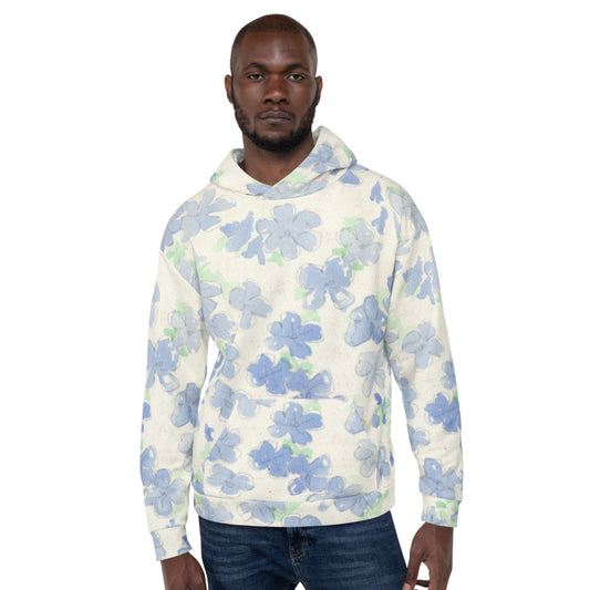 Recycled Unisex Hoodie - Blu&White Watercolor Floral - Men