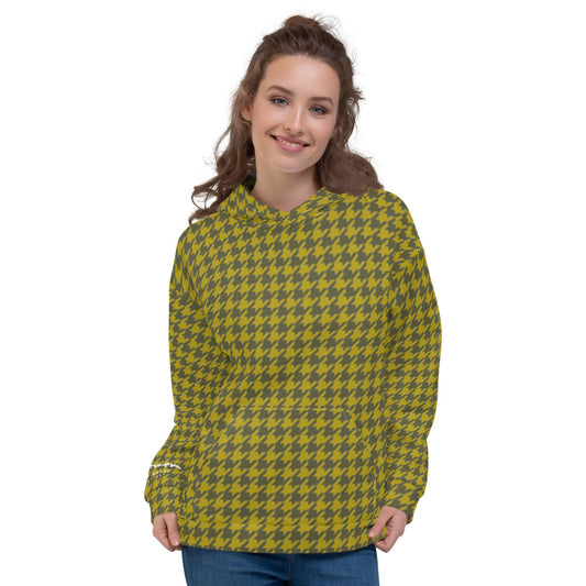 Recycled Unisex Hoodie - Olive Houndstooth - Women